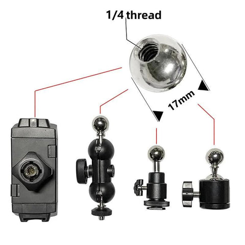 Four Pack 17mm Stainless Steel Ball Head Adapters With One Quarter Inch Thread Socket Swivel Ball Joint Converter For Camera Mounts