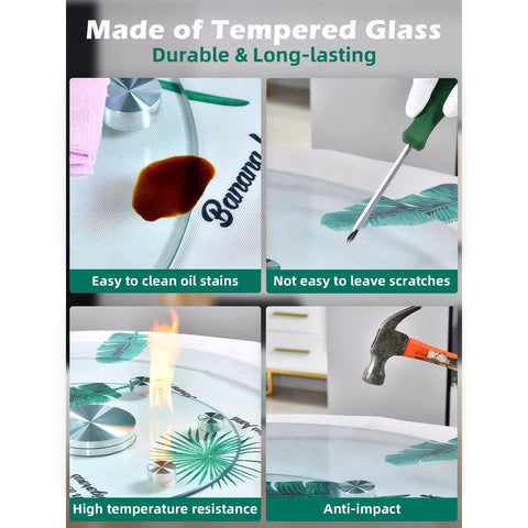 Durable 18.9 inch tempered glass lazy susan rotating serving tray with easy-clean features, scratch resistance, and high temp resistance.