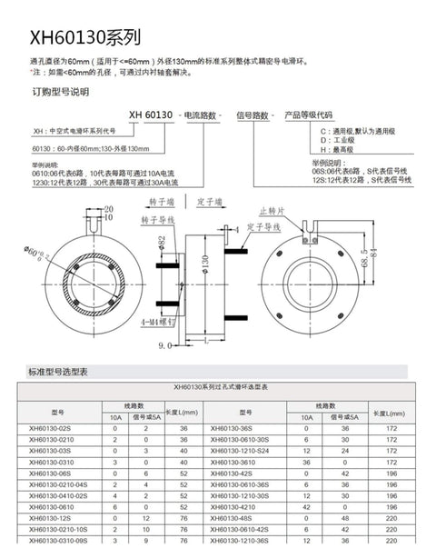 Technical diagram of 18 Way Through Hole Slip Ring Assembly With Conductive Ring Brush Collector, 360 Degree Rotation, part dimensions.