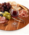 Charcuterie spread on 18 Inch Acacia Wood Turntable Organizer Lazy Susan For Tabletop Cabinet Or Pantry Wooden Rotating Tray For Kitchen Countertop Durable Easy To Clean No Assembly Needed With Non Slip Pads.