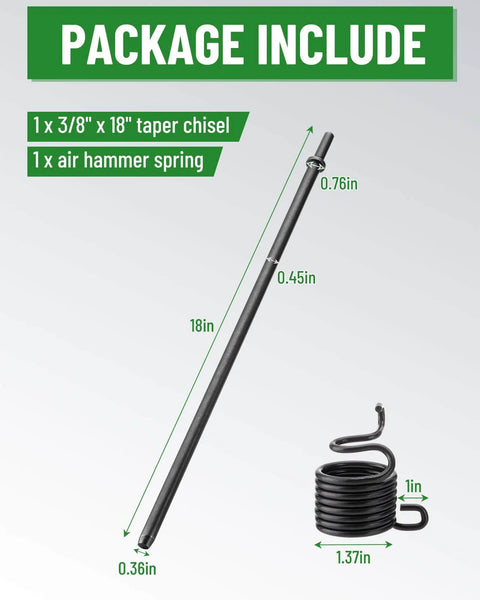 Extra Long 18 Inch Air Hammer Bit Set With 3/8 Inch Taper Punch And Spring 42CrMo Alloy Steel Point Tip Pneumatic Cold Chisel