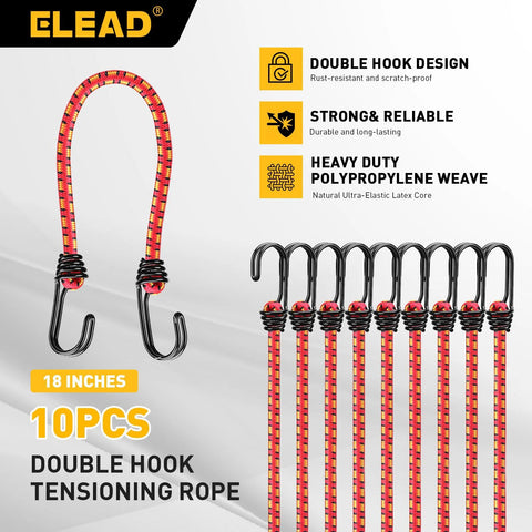 18 Inch Elastic Bungee Cords With Hooks 10 Pack Heavy Duty Outdoor Indoor Bungee Cord Bundle With Metal Hooks Display