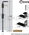 Diagram showing 18 Inch Cane Bolt Gate Drop Rod Heavy Duty Gate Hardware with dimensions and black finish.