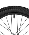 18 Inch Kids Bike Front Wheel Replacement with Air Rubber Tire, Black Steel Rim, Stainless Spokes, close-up view