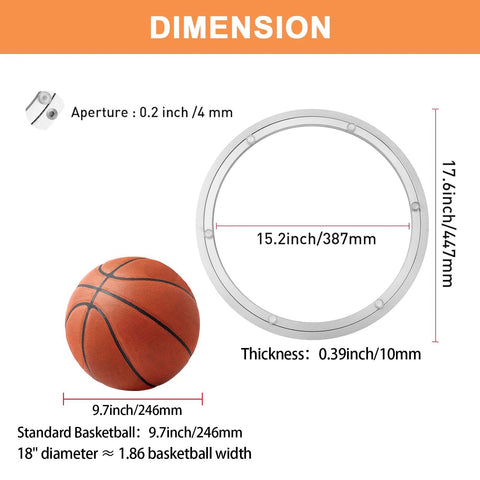 Confronto delle dimensioni tra unaLazy Susan  Inch  18 Inch  con cuscinetto in alluminio per carichi pesanti e un pallone da basket, a titolo di riferimento.