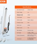 Heavy Duty 12V 18 Inch Linear Actuator With 330 Lb Load, 0.19 Inches Per Second Travel, IP54 Protection, technical specifications shown