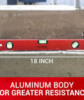 18 Inch Magnetic Level With 180 Degree 90 Degree And 45 Degree Bubbles Aluminum Body Shock Resistant Level Tool