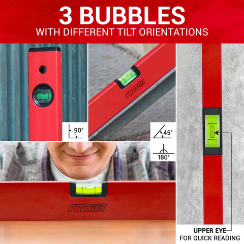 18 Inch Magnetic Level With 180 Degree 90 Degree And 45 Degree Bubbles Aluminum Body Shock Resistant Level Tool For Quick Accurate Measurements.