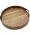 18 inch mango wood lazy susan serving tray, round rotating centerpiece designed with a high wall for dining tables - top view