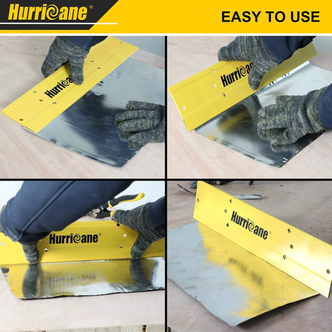 18 Inch Sheet Metal Folding Tool for HVAC bending metal with dual folding depths, yellow tool in action on steel sheet.