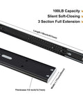 Two Pairs 18 Inch Soft Close Drawer Slides Heavy Duty Cabinet Rails With Full Extension Ball Bearing Design 3 Section Drawer Runners