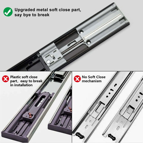 Comparison of two pairs 18 inch soft close drawer slides heavy duty cabinet rails with full extension ball bearing design