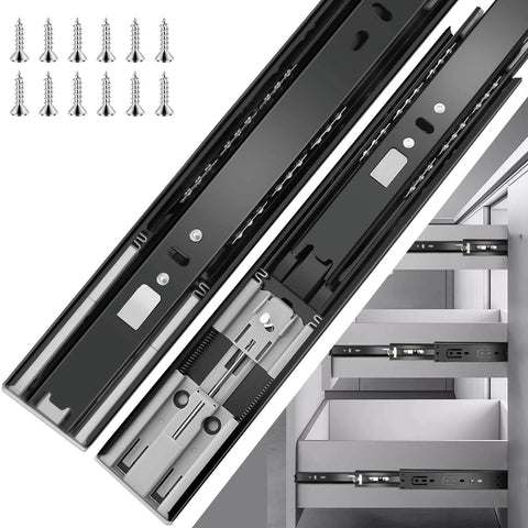 18 inch Drawer Slides 6 Pairs (12pcs) Soft Close 3 fold Full Extension Side Mount Cabinet Drawer Glides 18" Black