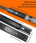 18 inch Drawer Slides 6 Pairs (12pcs) Soft Close 3 fold Full Extension Side Mount Cabinet Drawer Glides in black with dimensions