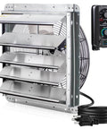 18 Inch Wall Mounted Shutter Exhaust Fan With Automatic Shutter, Thermostat, And Variable Speed Controller, Silver
