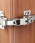 4pack 180 Degree Kitchens Cabinet Corner Cabinet Door Hinge installed on wooden cabinet, suitable for frameless cabinets.