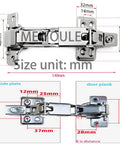 Diagram of MEIYOULE 2pack 180 Degree Soft Closing cabinets Hinge showing detailed measurements in millimeters