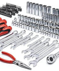 180 Piece Professional Tool Set in Tool Storage Case - CTK180 with chrome sockets, wrenches, pliers, and screwdrivers displayed