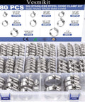 Hose Clamp Assortment 180 Pcs Stainless Steel Worm Gear Clamps Kit For Fuel Line Plumbing Automotive Mechanical Applications Pipe Tube Radiator Garden Size One Quarter Inch To Two Inches Corrosion Resistant Rustproof