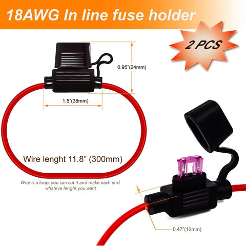 2 Pack Inline Fuse Holder With 18AWG Wire And 3A Maxi Fuse Waterproof For Car Audio Marine And Automotive Use Heavy Duty