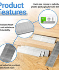 Image showing 18 Gauge Brad Nails 2 Inch Galvanized 1000 Count For Pneumatic Brad Nailer Meite F32 F50C and packaging details.