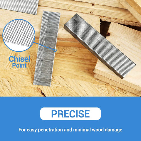 18 Gauge Brad Nails 2 Inch Galvanized 1000 Count For Pneumatic Brad Nailer Meite F32 F50C showing chisel point feature