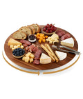 18 Inch Acacia Wood Turntable Organizer Lazy Susan For Tabletop Cabinet Or Pantry Wooden Rotating Tray with assorted snacks displayed