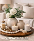 18 Inch Acacia Wood Turntable Organizer Lazy Susan with decorative items in a living room setting
