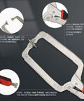 Heavy Duty 18 Inch C Clamp Locking Pliers With Swivel Pads For Welding And Woodworking 2 Piece Set Designed For Pocket Hole Joinery And Metal Fabrication With Jaw Depth Of Six Inches And Material Grip Up To Four And Three Quarters Inches Monster And, close-up view