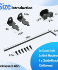 18 Inch Cane Bolt Drop Rod For Gates And Fences, Heavy Duty Gate Latch components with dimensions and parts list