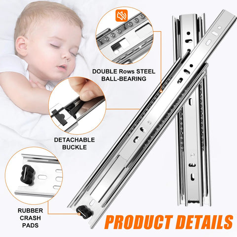 18 Inch Full Extension Drawer Slides 4 Pairs 8 Pieces Side Mount Cabinet Glides Silver 100 LB Capacity with smooth operation details