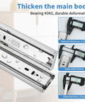 Close-up of 18 Inch Drawer Slides Set With Soft Close And Full Extension Ball Bearing Rails, showing durable metal construction details.