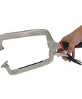 Heavy Duty 18 Inch C Clamp Locking Pliers With Swivel Pads For Welding And Woodworking 2 Piece Set Designed For Pocket Hole Joinery And Metal Fabrication With Jaw Depth Of Six Inches And Material Grip Up To Four And Three Quarters Inches Monster And