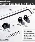 Dimensions layout of Two Pack 18 Inch Heavy Duty Cane Bolt Gate Drop Rod Stopper Hardware For Wood Metal Vinyl Fences And Double Doors Ground Latch Drop Pin Lock To Hold Gates Firm To The Ground Black Finish.