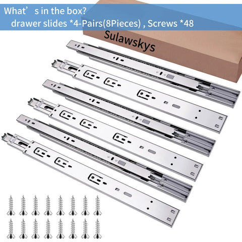 18 Inch Drawer Slides Set With Soft Close And Full Extension Ball Bearing Rails 4 Pairs, metal slides with screws and box