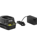 Charger for 18V Air Strike Brad Nailer Kit with two batteries and corded plug, on white background
