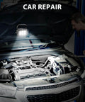 18W LED Work Light Workhorse With 2400 Lumens illuminating open car hood in repair shop