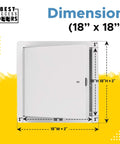 Image of 18x18 Insulated Fire Rated Metal Access Door With Flange, 20-Gauge Galvanneal Steel, LEED Compliant, showing dimensions.