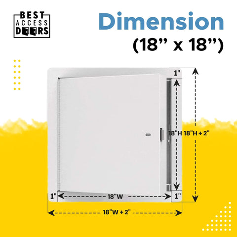 Image of 18x18 Insulated Fire Rated Metal Access Door With Flange, 20-Gauge Galvanneal Steel, LEED Compliant, showing dimensions.