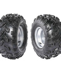 Two 18x9.5-8 tubeless wheels tires for 1" Steel Live Axle with chain sprocket and brake master cylinder, for go kart, quad, trike, golf carts.
