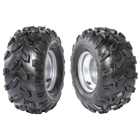 Two 18x9.5-8 tubeless wheels tires for 1" Steel Live Axle with chain sprocket and brake master cylinder, for go kart, quad, trike, golf carts.