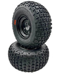 Set of 2-18x9.50-8 Knobby Wheel Assembly for go karts and ATVs, rubber tire with metal wheel, side view