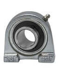Front view of UCTB208NP tapped-base pillow block ball bearing single unit 40mm ID set-screw locking, nickel-plated cast iron housing.