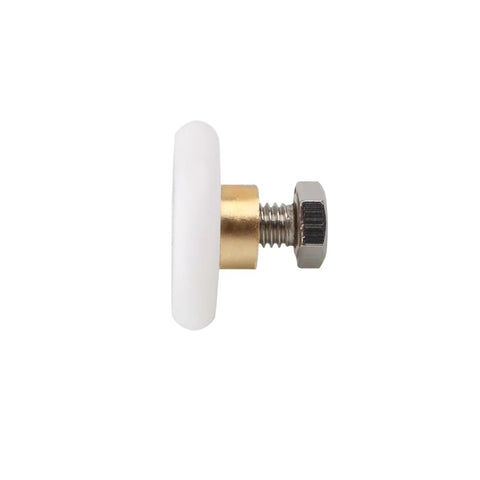 Side view of 19mm shower door roller wheel with brass and metal parts, Four Pcs 19mm Shower Door Rollers Replacement Runners Wheels For Universal Glass Sliding Doors Bathroom Shower Enclosure Durable High Quality Construction For Smooth Operation And Easy Installation