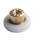 Close-up of a 19mm Shower Door Roller with brass center, shown for replacement in glass sliding shower doors, part of a 4PCS set.