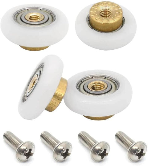 Set of 4 shower door wheels rollers with 19mm diameter and 5mm thickness, stainless steel screws, POM nylon runners
