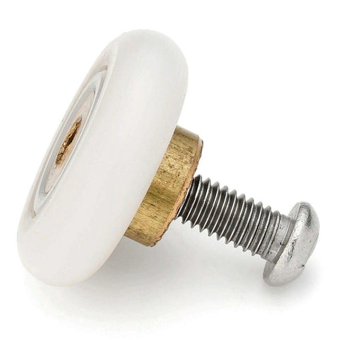 Close-up of a single 19mm shower door roller with screw, part of the 4PCS glass sliding door pulley replacement wheels, nylon POM design.