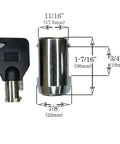 19mm Tubular Roll-Up Lock Cylinder with 1 Cylinder and 3 Keys shown with dimensions for roll-up doors, warehouses, and industrial use.