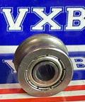 4mm Bore Bearing - 13mm Shielded Pulley U-Groove Track Roller 4x13x7mm front view with VXB logo background