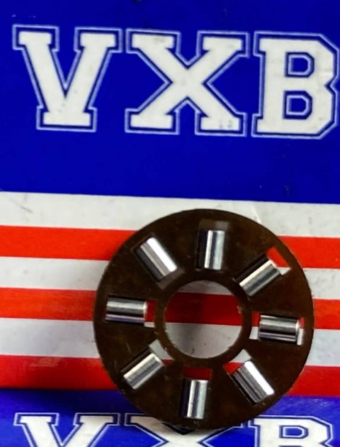 Close-up of AXK0515 Thrust Needle Roller Miniature Bearing 5x15x2mm against VXB branded background